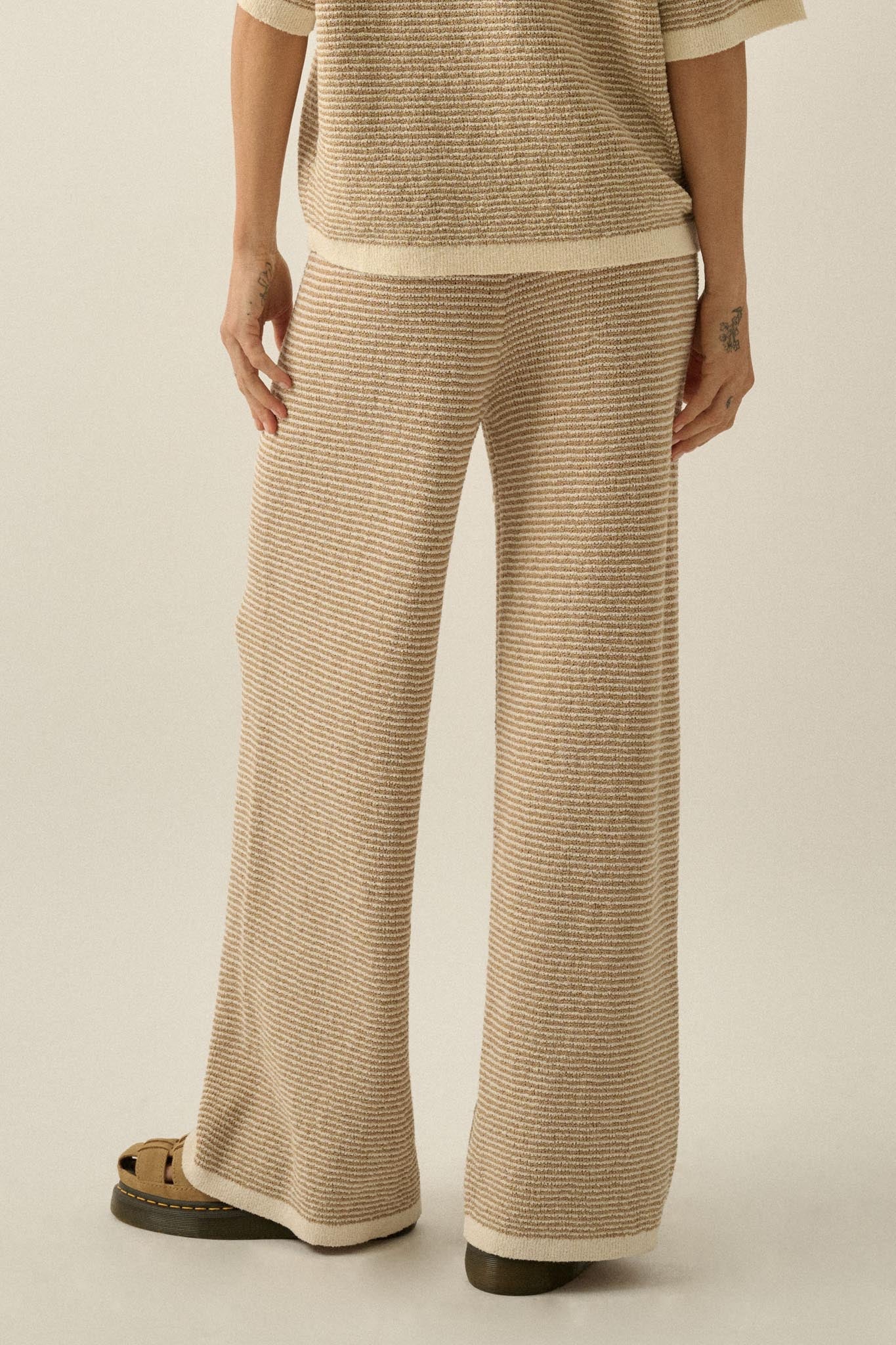 Blessed Day Striped Knit Drawstring Sweater Pants - ShopPromesa