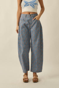 Blooming Blues Floral-Print Denim Barrel Jeans - ShopPromesa