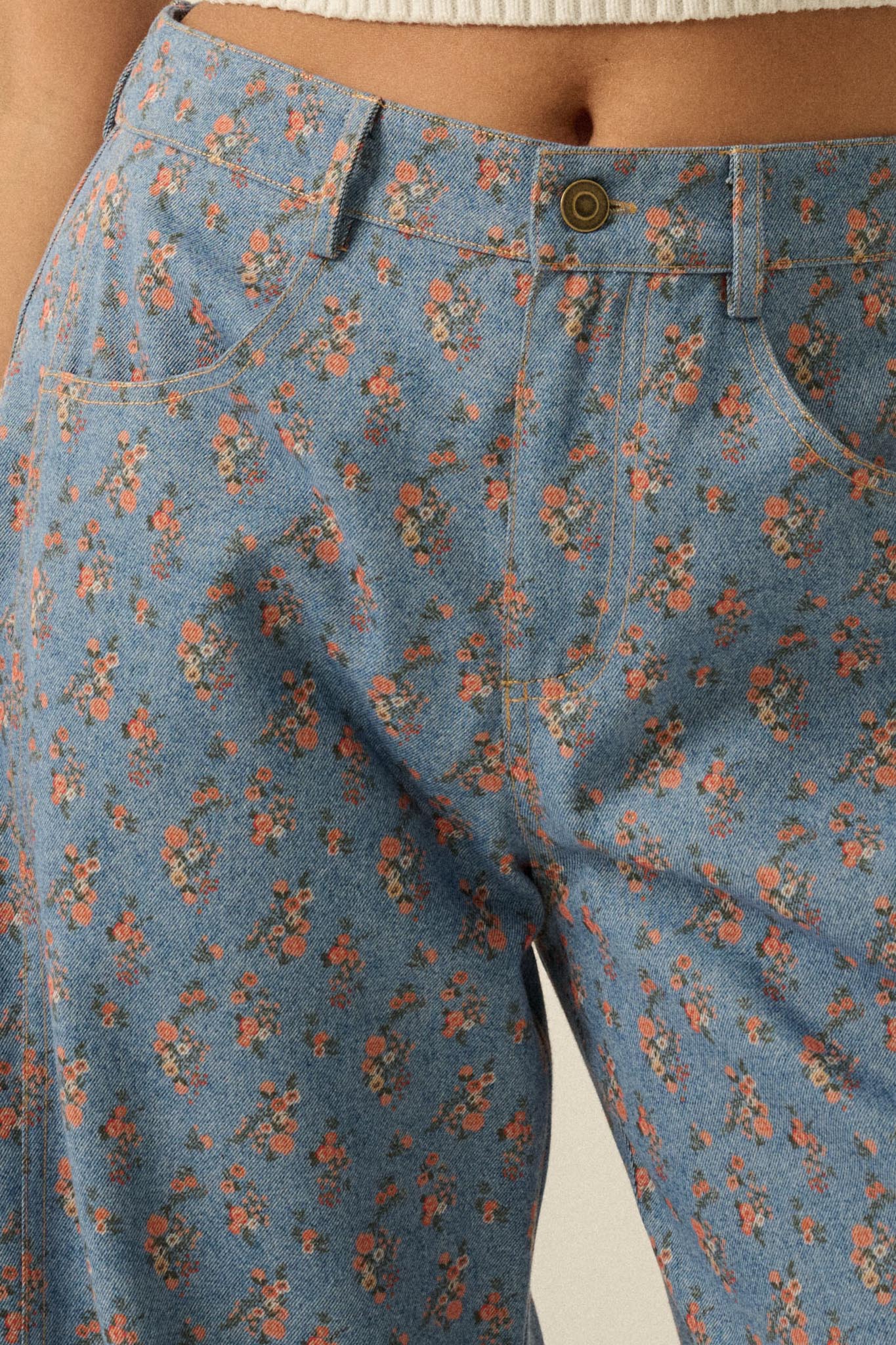Blooming Blues Floral-Print Denim Barrel Jeans - ShopPromesa