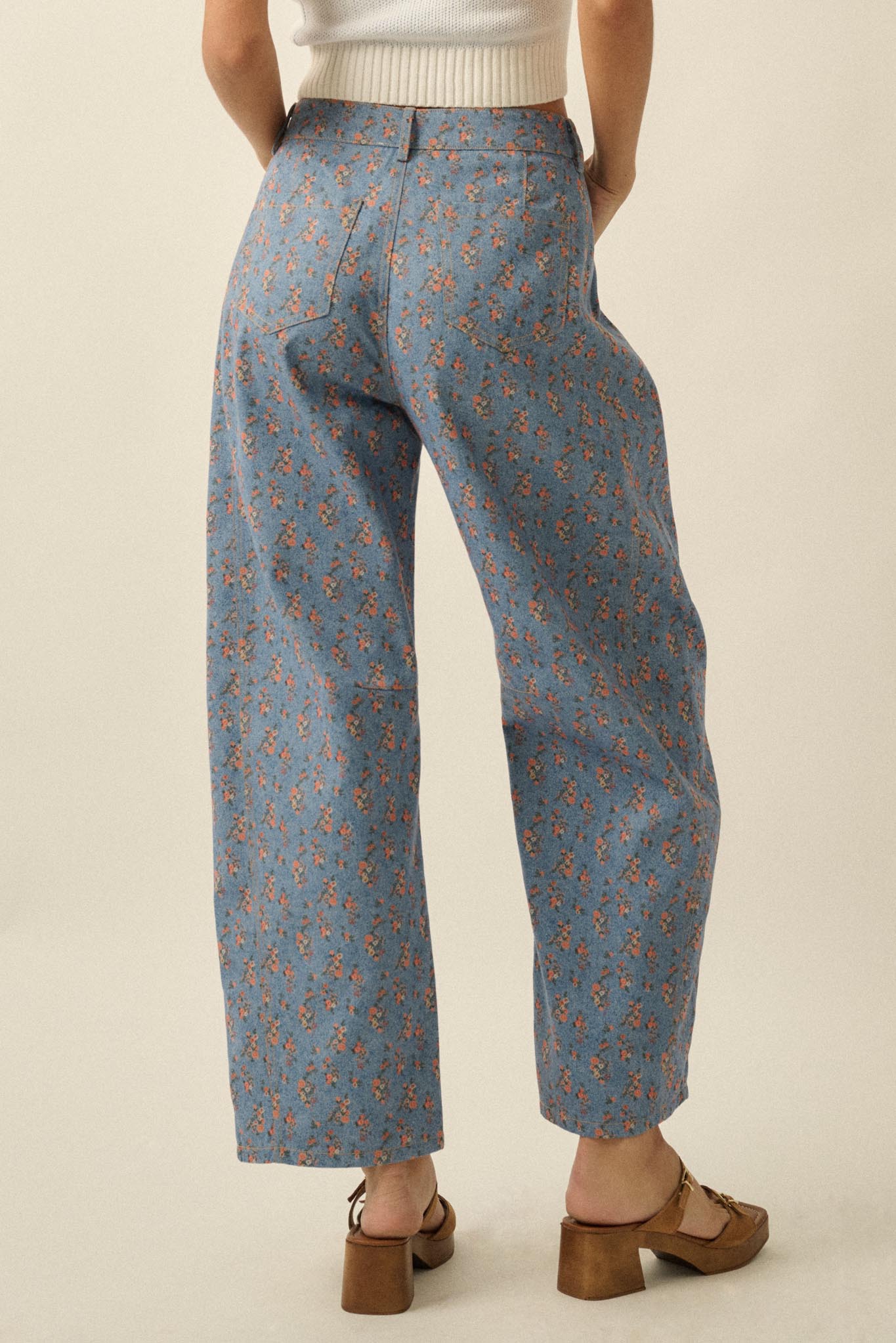 Blooming Blues Floral-Print Denim Barrel Jeans - ShopPromesa