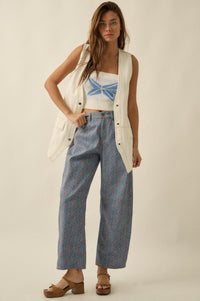 Blooming Blues Floral-Print Denim Barrel Jeans - ShopPromesa