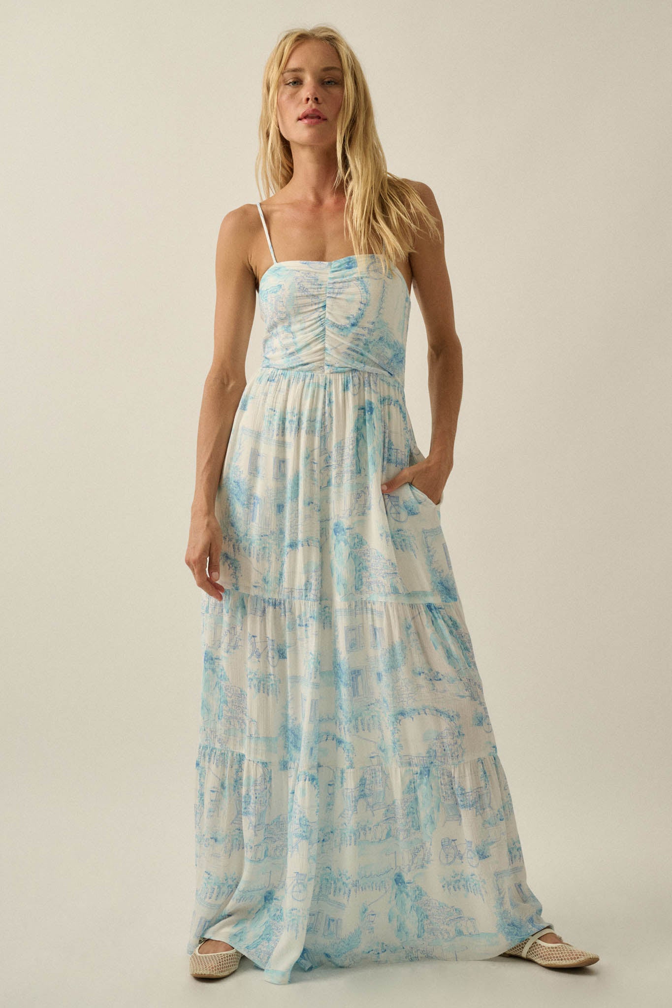 Beautiful View Toile Wide-Leg Tiered Jumpsuit - ShopPromesa