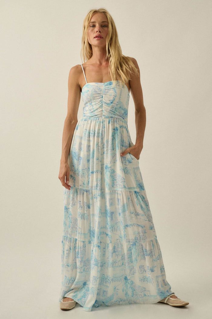 Beautiful View Toile Wide-Leg Tiered Jumpsuit - ShopPromesa