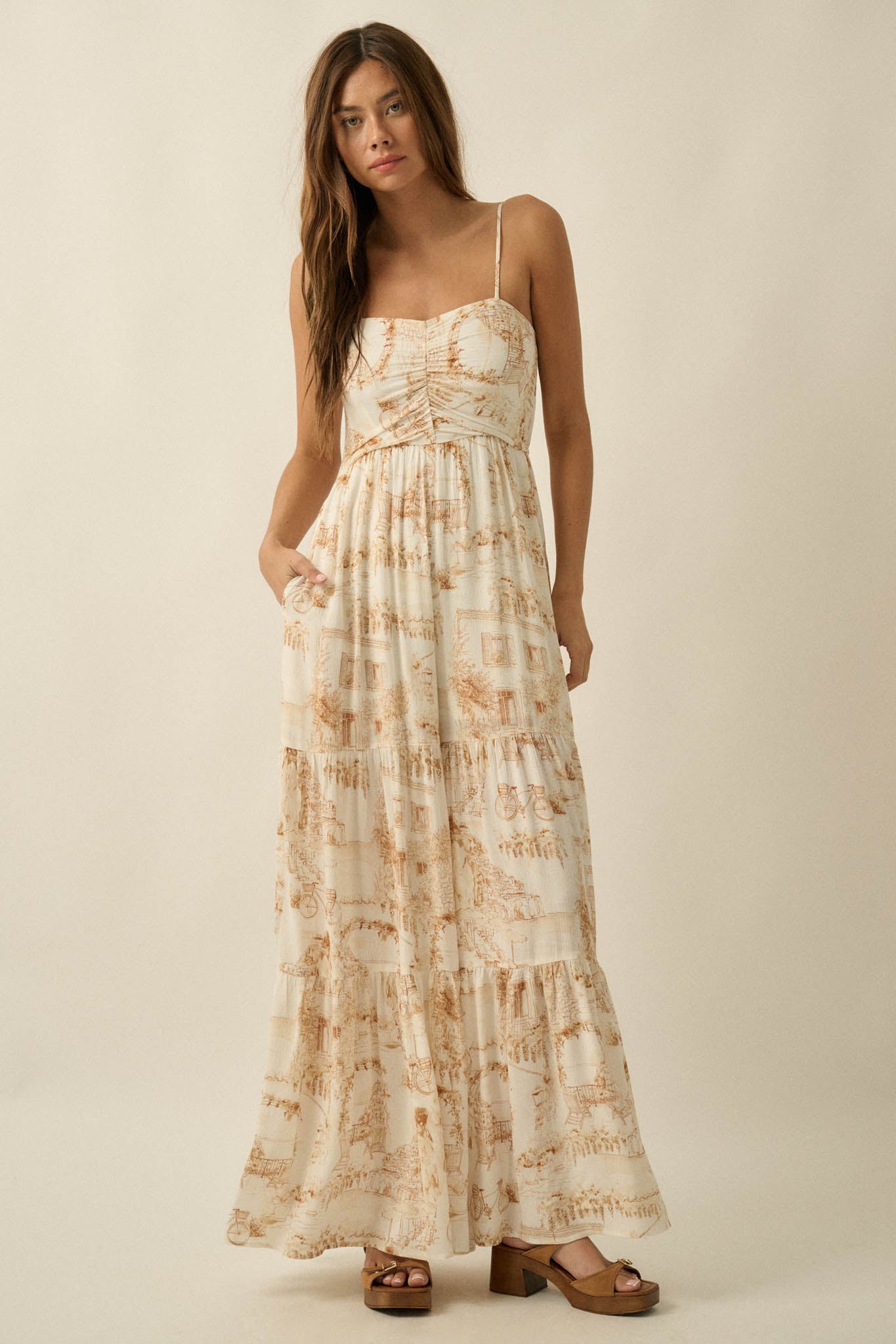 Beautiful View Toile Wide-Leg Tiered Jumpsuit - ShopPromesa