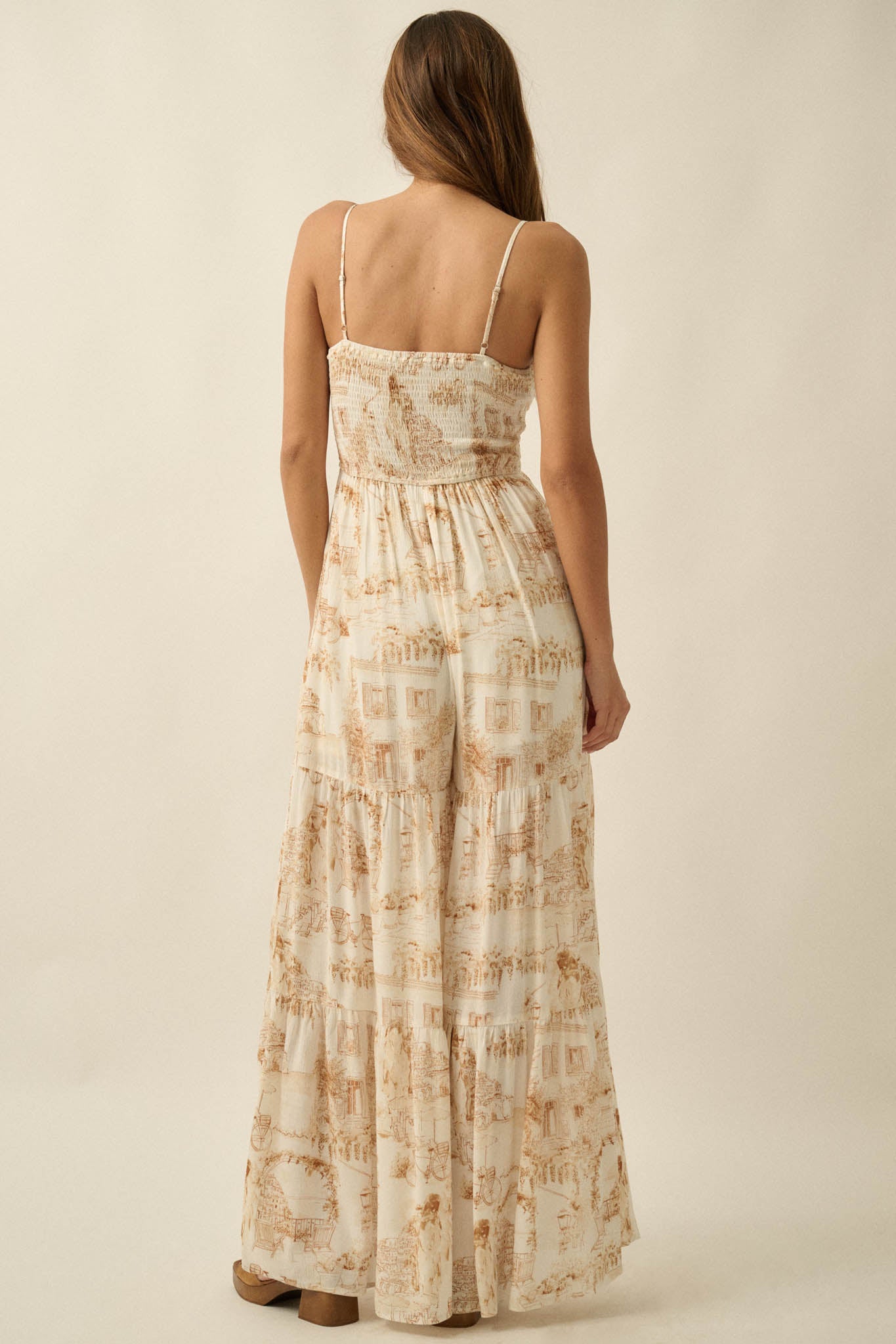 Beautiful View Toile Wide-Leg Tiered Jumpsuit - ShopPromesa