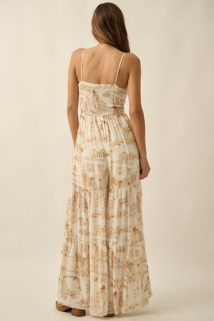 Beautiful View Toile Wide-Leg Tiered Jumpsuit - ShopPromesa