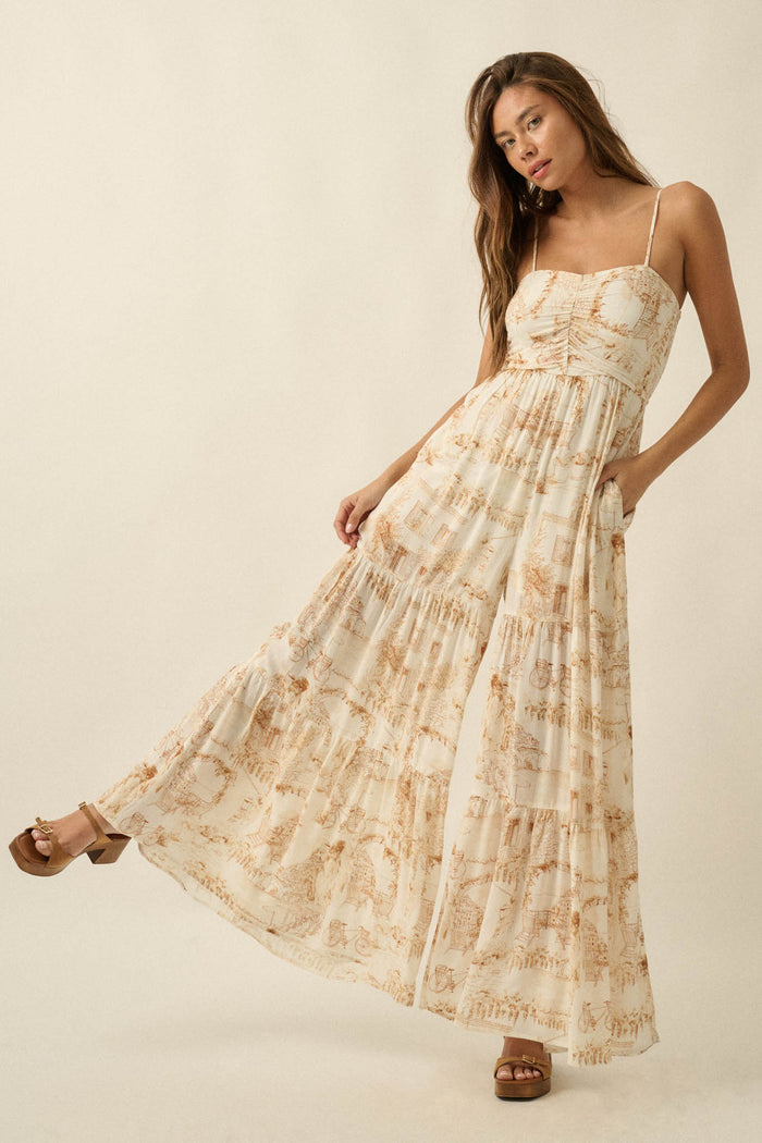 Beautiful View Toile Wide-Leg Tiered Jumpsuit - ShopPromesa