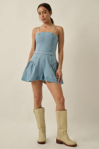 Good Jeans Denim Ruffled Wide-Leg Cami Romper - ShopPromesa