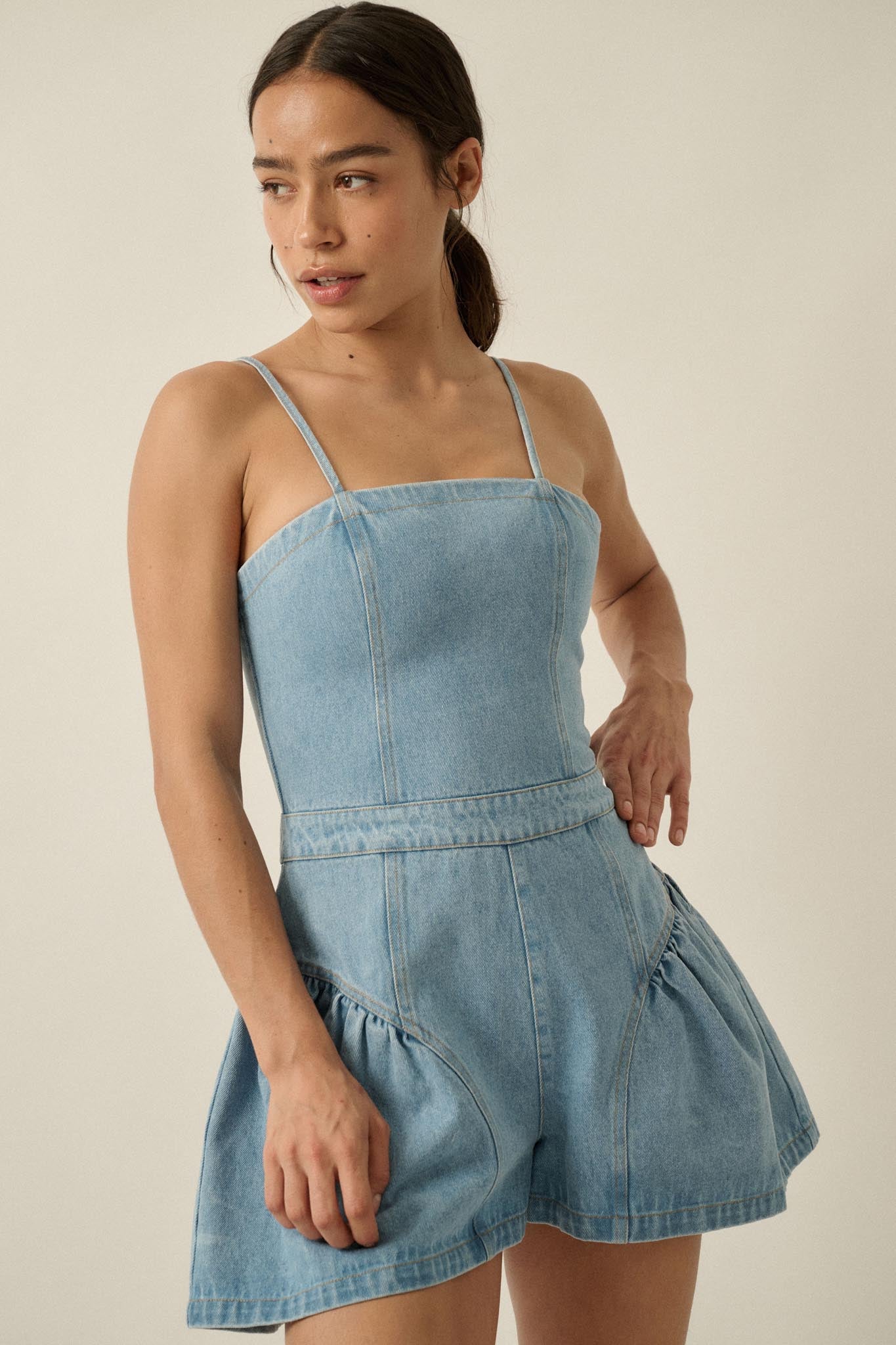 Good Jeans Denim Ruffled Wide-Leg Cami Romper - ShopPromesa