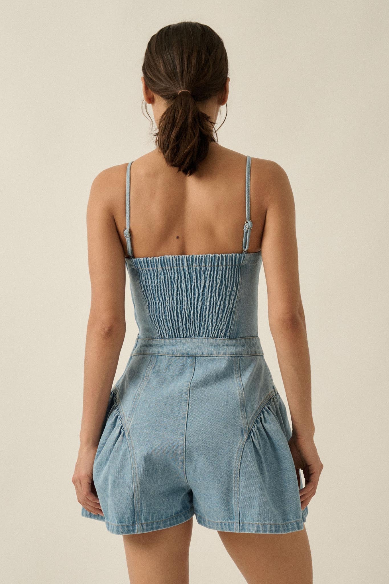 Good Jeans Denim Ruffled Wide-Leg Cami Romper - ShopPromesa