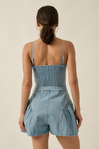 Good Jeans Denim Ruffled Wide-Leg Cami Romper - ShopPromesa