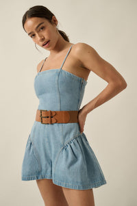 Good Jeans Denim Ruffled Wide-Leg Cami Romper - ShopPromesa