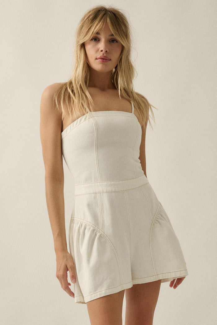 Good Jeans Denim Ruffled Wide-Leg Cami Romper - ShopPromesa