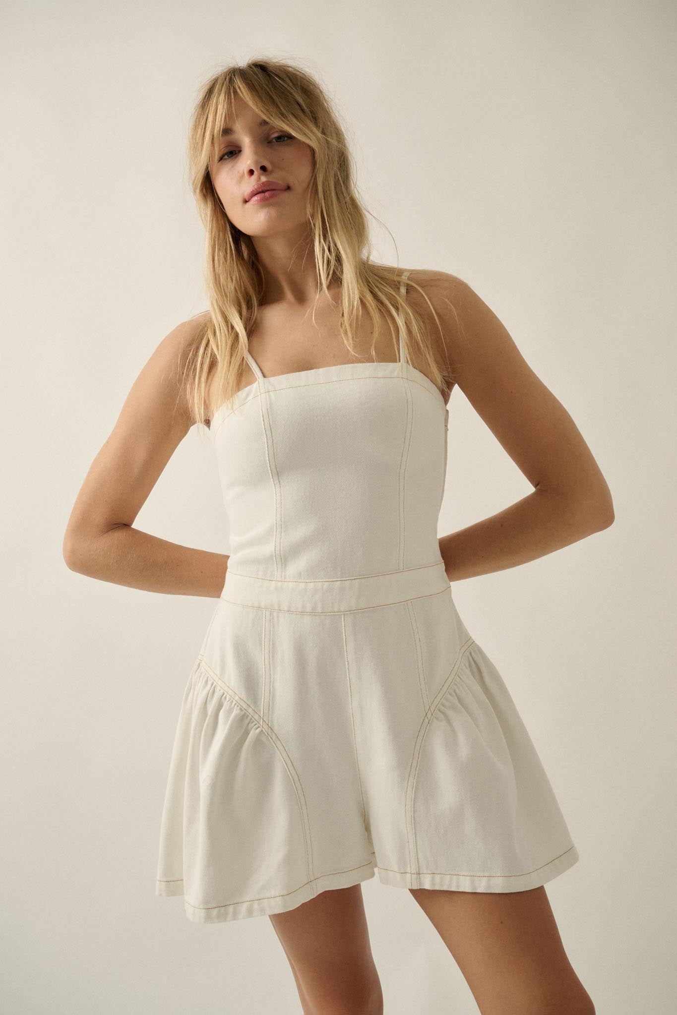 Good Jeans Denim Ruffled Wide-Leg Cami Romper - ShopPromesa