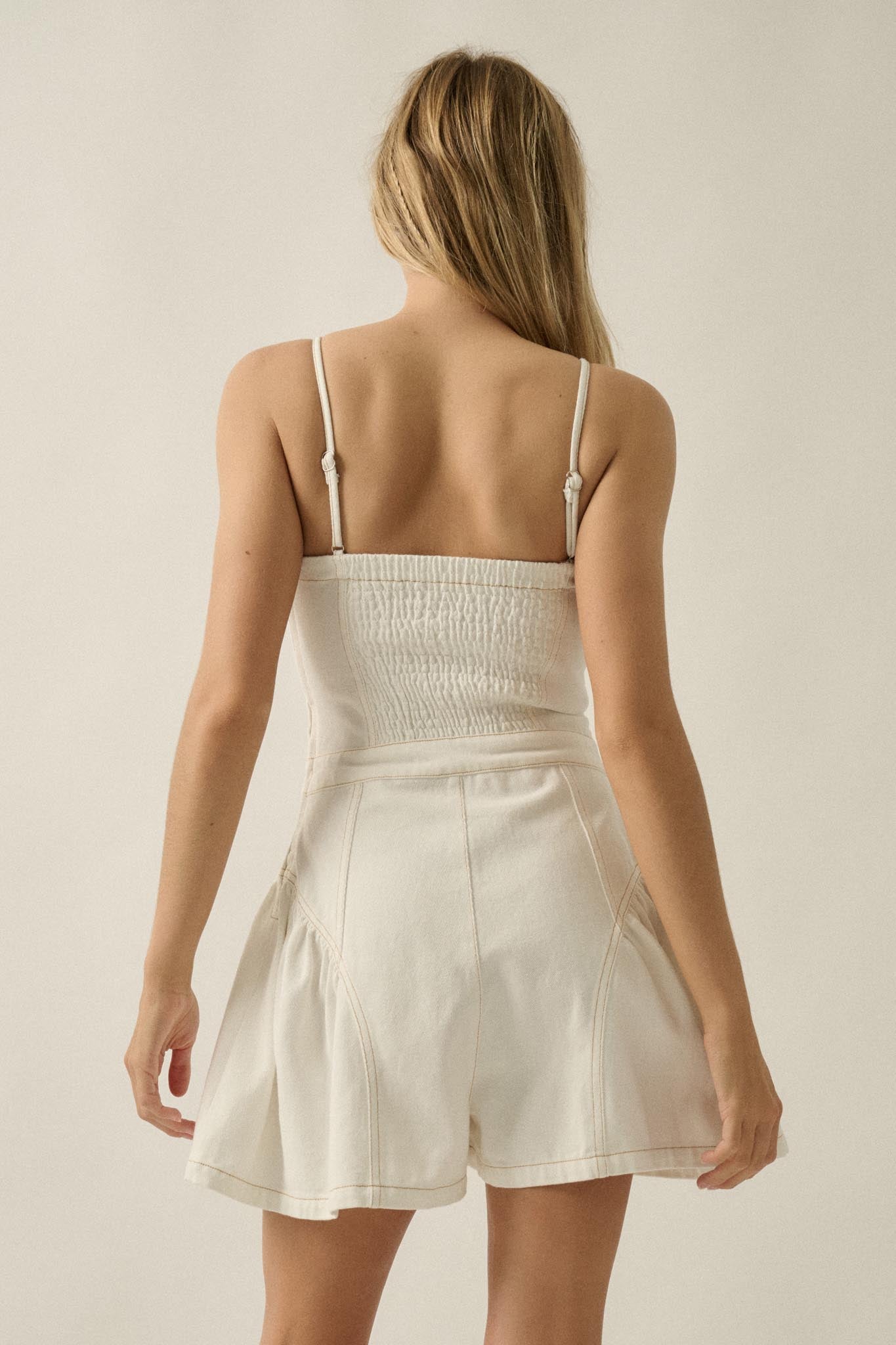 Good Jeans Denim Ruffled Wide-Leg Cami Romper - ShopPromesa