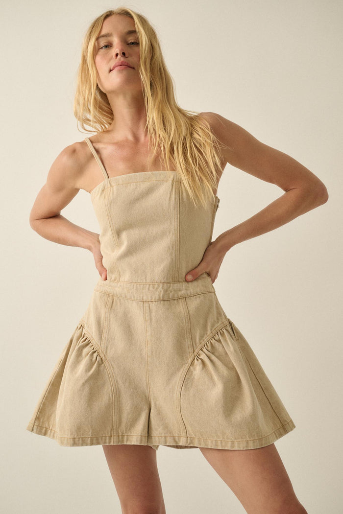 Good Jeans Denim Ruffled Wide-Leg Cami Romper - ShopPromesa