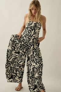 Lush Leaves Tropical-Print Wide-Leg Cami Jumpsuit - ShopPromesa
