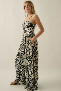 Lush Leaves Tropical-Print Wide-Leg Cami Jumpsuit - ShopPromesa