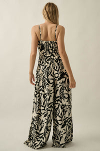Lush Leaves Tropical-Print Wide-Leg Cami Jumpsuit - ShopPromesa