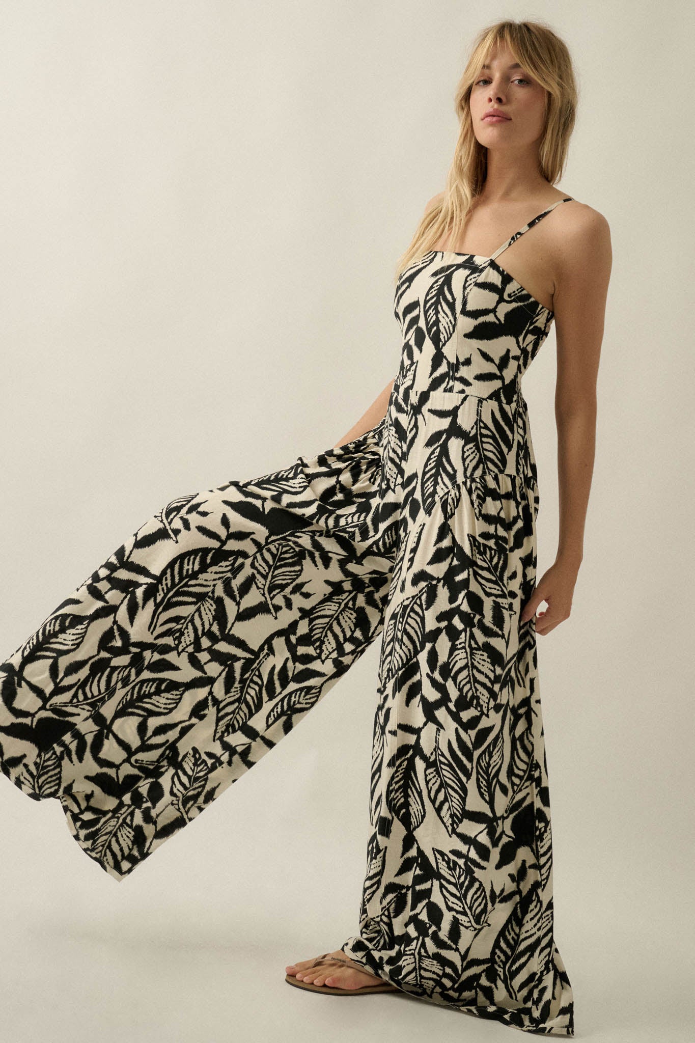 Lush Leaves Tropical-Print Wide-Leg Cami Jumpsuit - ShopPromesa