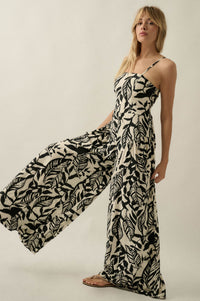 Lush Leaves Tropical-Print Wide-Leg Cami Jumpsuit - ShopPromesa