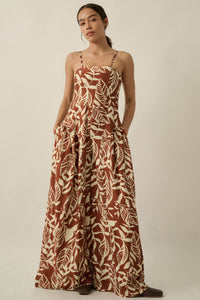 Lush Leaves Tropical-Print Wide-Leg Cami Jumpsuit - ShopPromesa