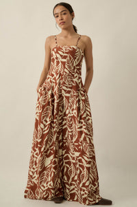 Lush Leaves Tropical-Print Wide-Leg Cami Jumpsuit - ShopPromesa