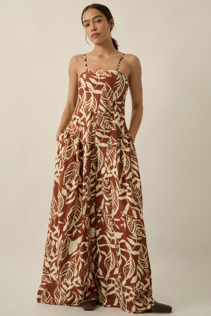 Lush Leaves Tropical-Print Wide-Leg Cami Jumpsuit - ShopPromesa