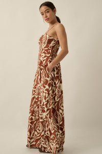 Lush Leaves Tropical-Print Wide-Leg Cami Jumpsuit - ShopPromesa