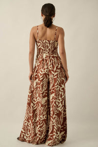 Lush Leaves Tropical-Print Wide-Leg Cami Jumpsuit - ShopPromesa