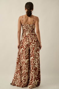 Lush Leaves Tropical-Print Wide-Leg Cami Jumpsuit - ShopPromesa