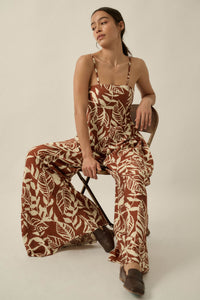 Lush Leaves Tropical-Print Wide-Leg Cami Jumpsuit - ShopPromesa