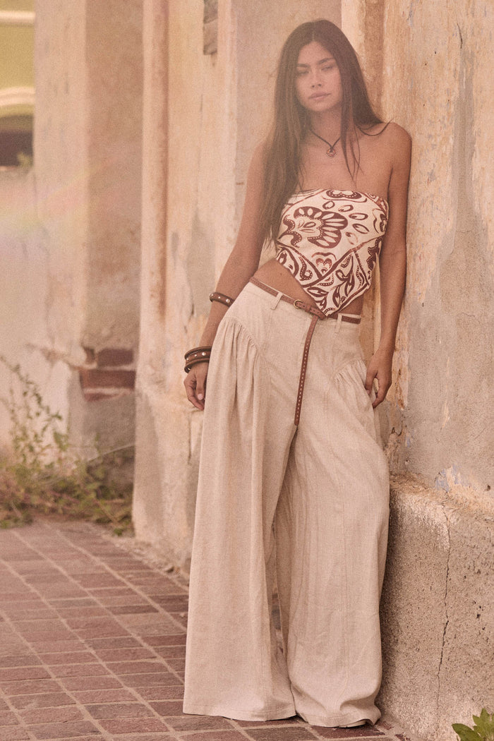 Natural Habitat Linen-Blend Gathered Wide-Leg Pants - ShopPromesa