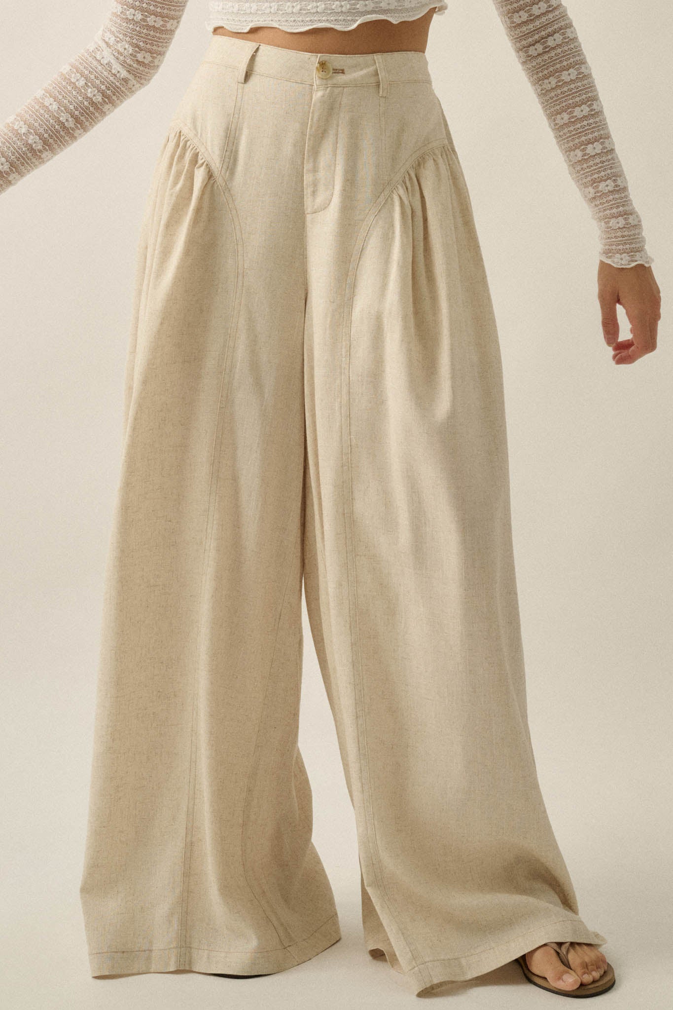 Natural Habitat Linen-Blend Gathered Wide-Leg Pants - ShopPromesa