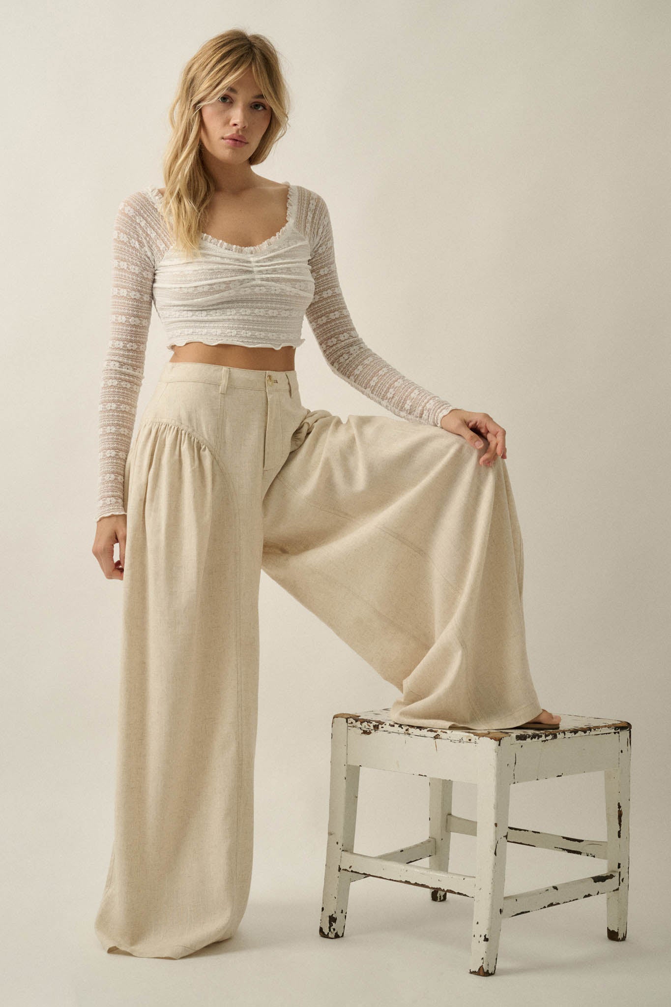 Natural Habitat Linen-Blend Gathered Wide-Leg Pants - ShopPromesa