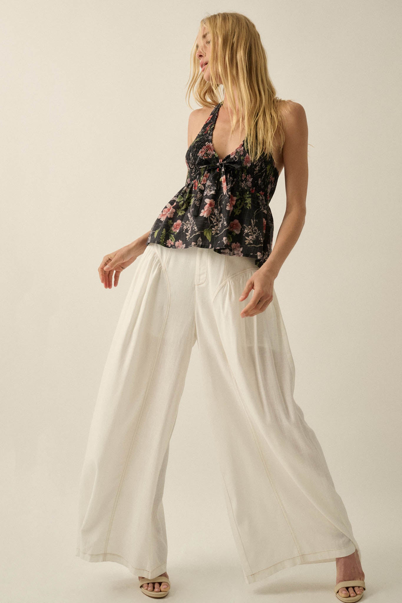 Natural Habitat Linen-Blend Gathered Wide-Leg Pants - ShopPromesa