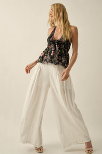 Natural Habitat Linen-Blend Gathered Wide-Leg Pants - ShopPromesa