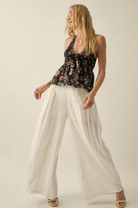 Natural Habitat Linen-Blend Gathered Wide-Leg Pants - ShopPromesa