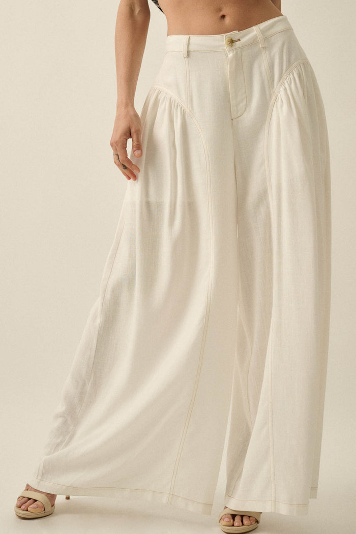 Natural Habitat Linen-Blend Gathered Wide-Leg Pants - ShopPromesa