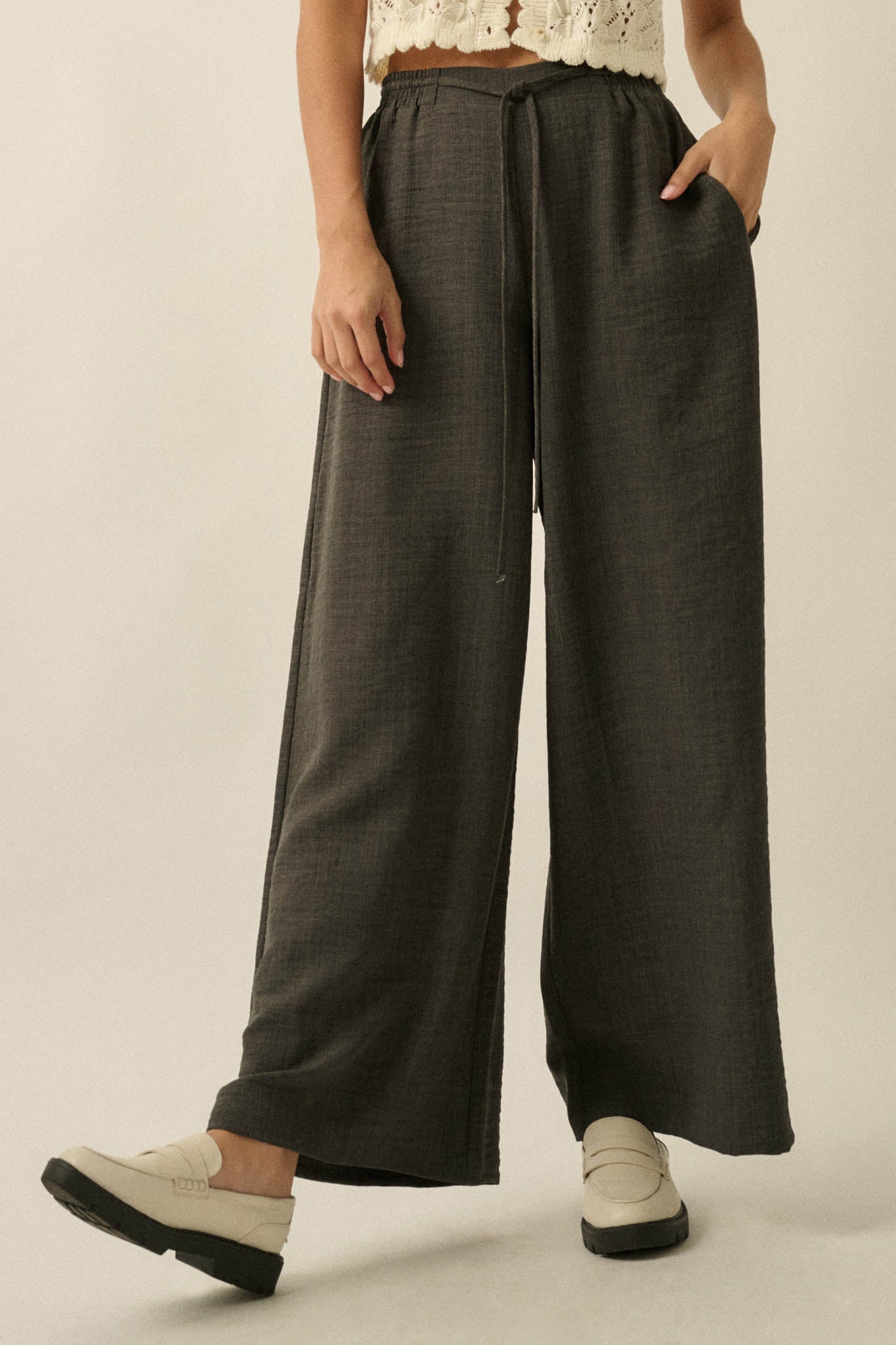 Sidewalk Talk Wide-Leg Drawstring Pocket Pants - ShopPromesa
