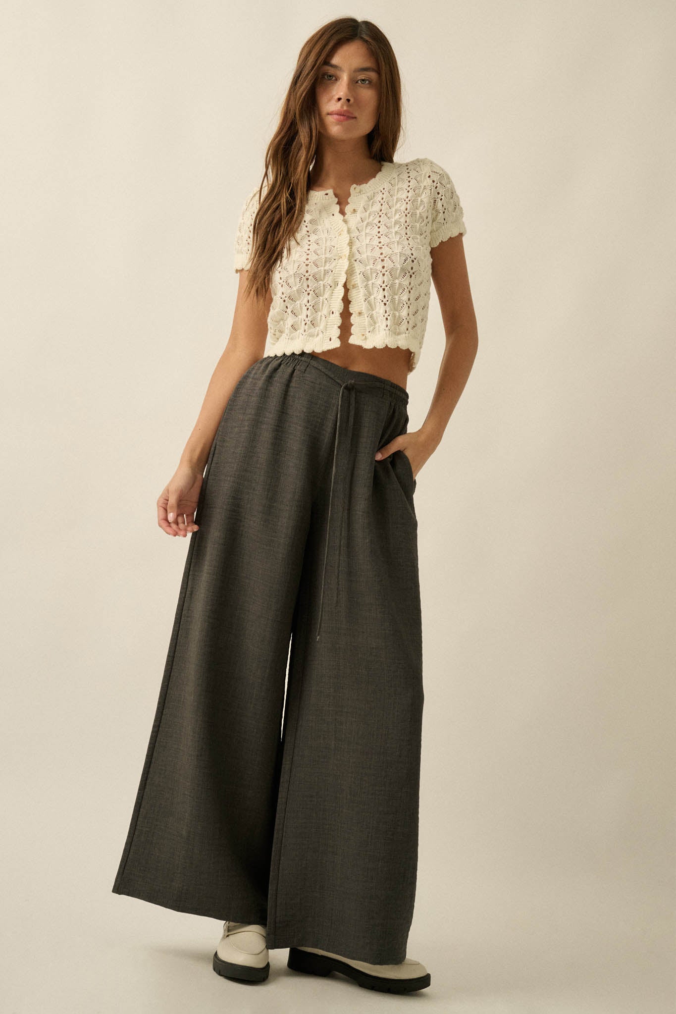 Sidewalk Talk Wide-Leg Drawstring Pocket Pants - ShopPromesa