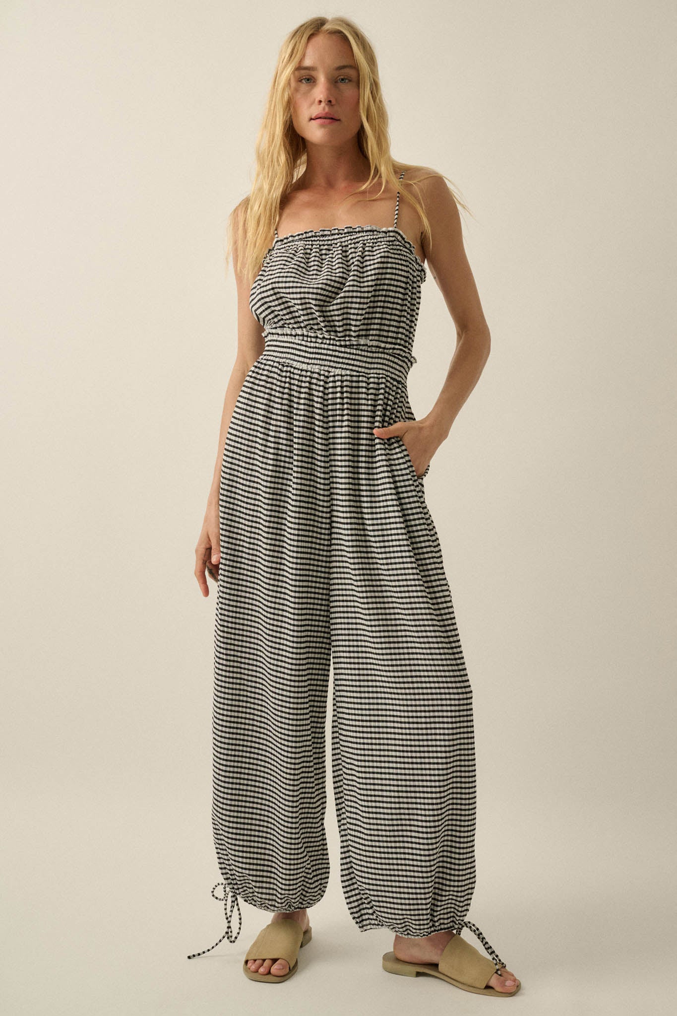 Pure Sweetness Gingham Tie-Back Balloon Jumpsuit - ShopPromesa