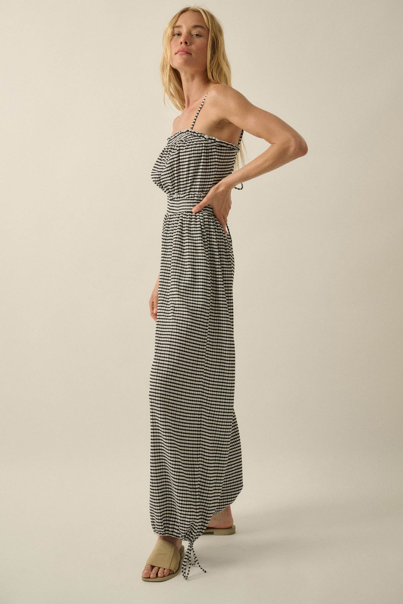 Pure Sweetness Gingham Tie-Back Balloon Jumpsuit - ShopPromesa