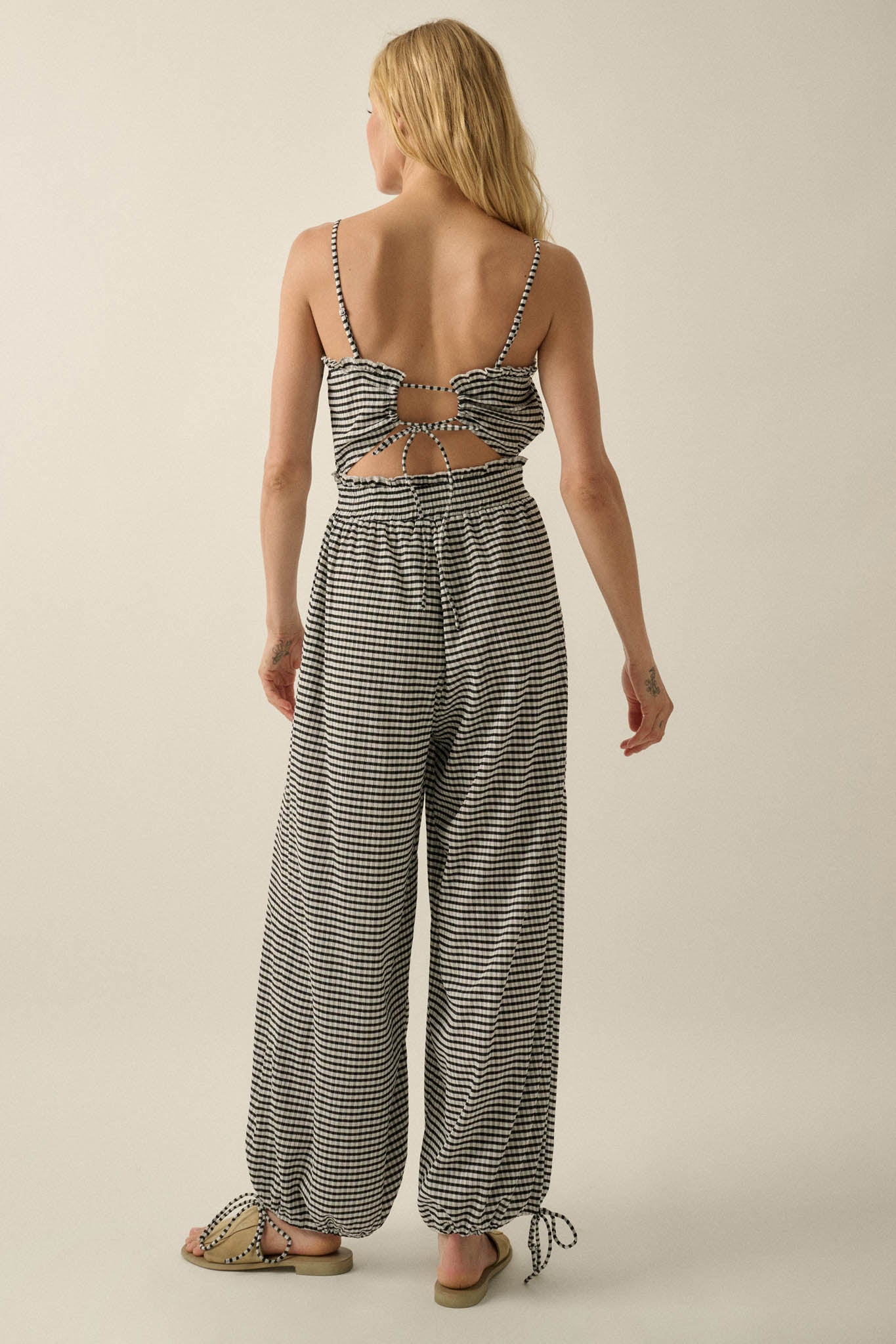 Pure Sweetness Gingham Tie-Back Balloon Jumpsuit - ShopPromesa
