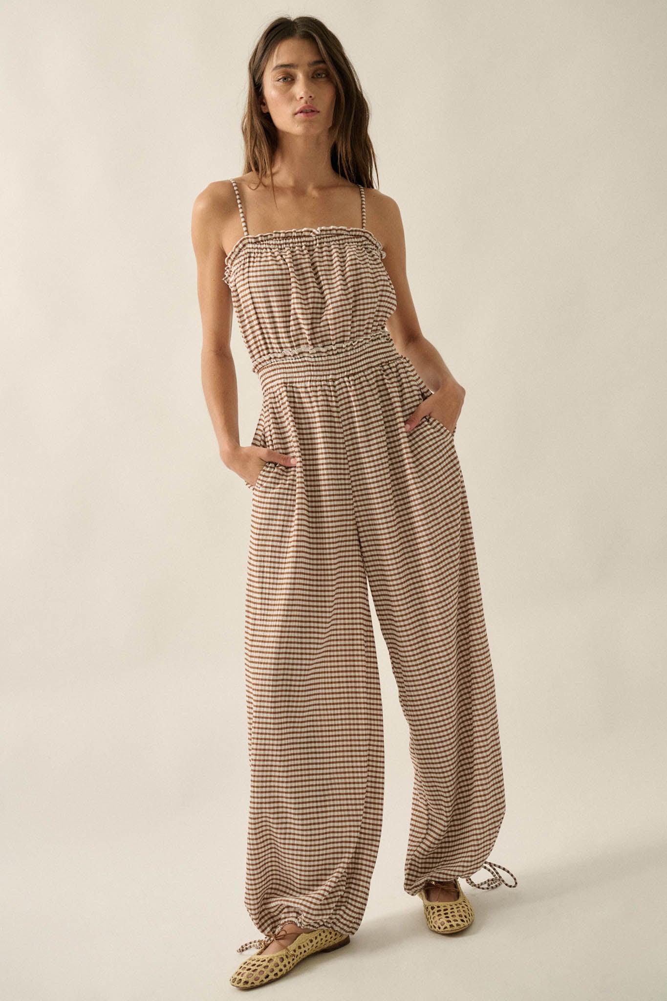 Pure Sweetness Gingham Tie-Back Balloon Jumpsuit - ShopPromesa