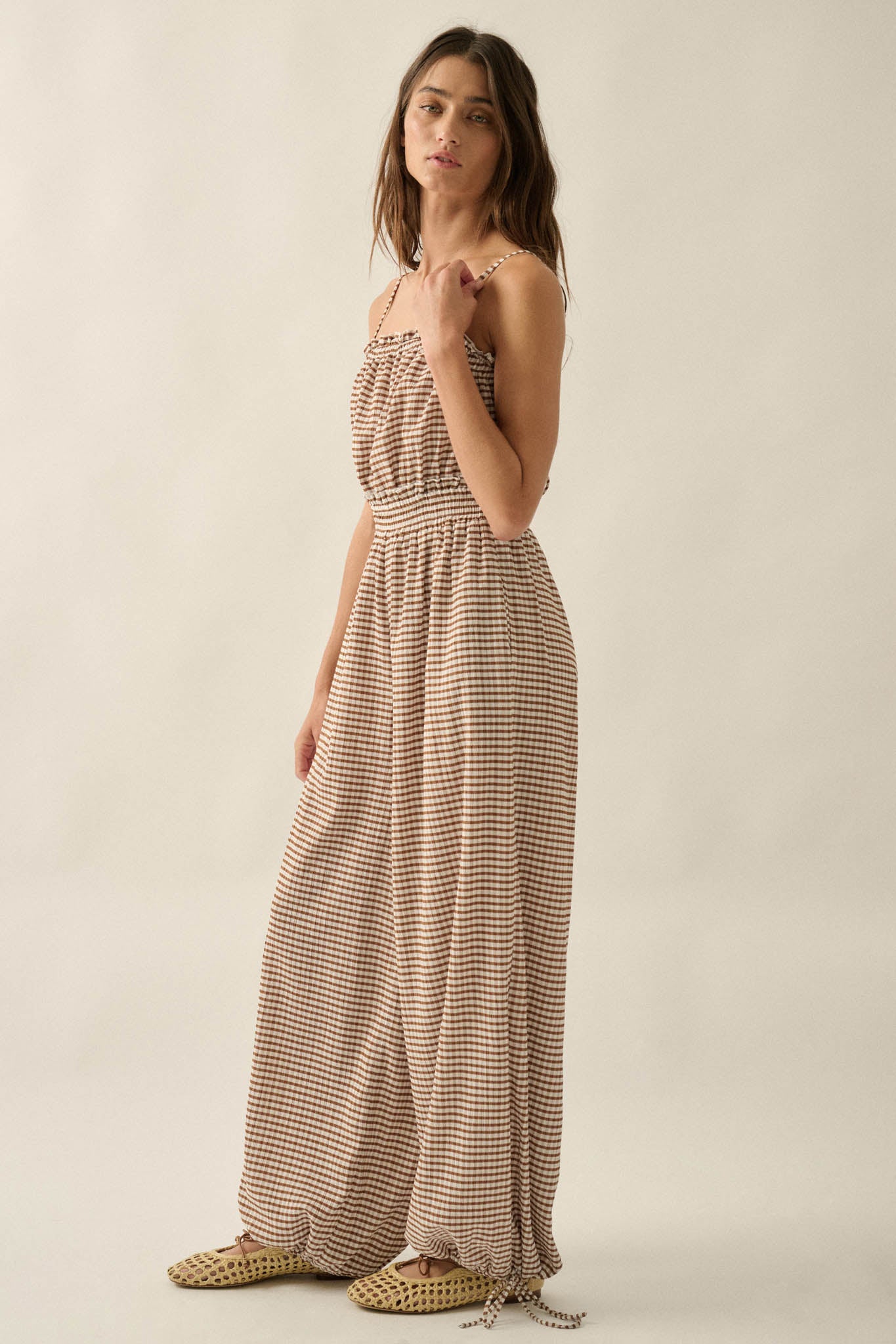 Pure Sweetness Gingham Tie-Back Balloon Jumpsuit - ShopPromesa
