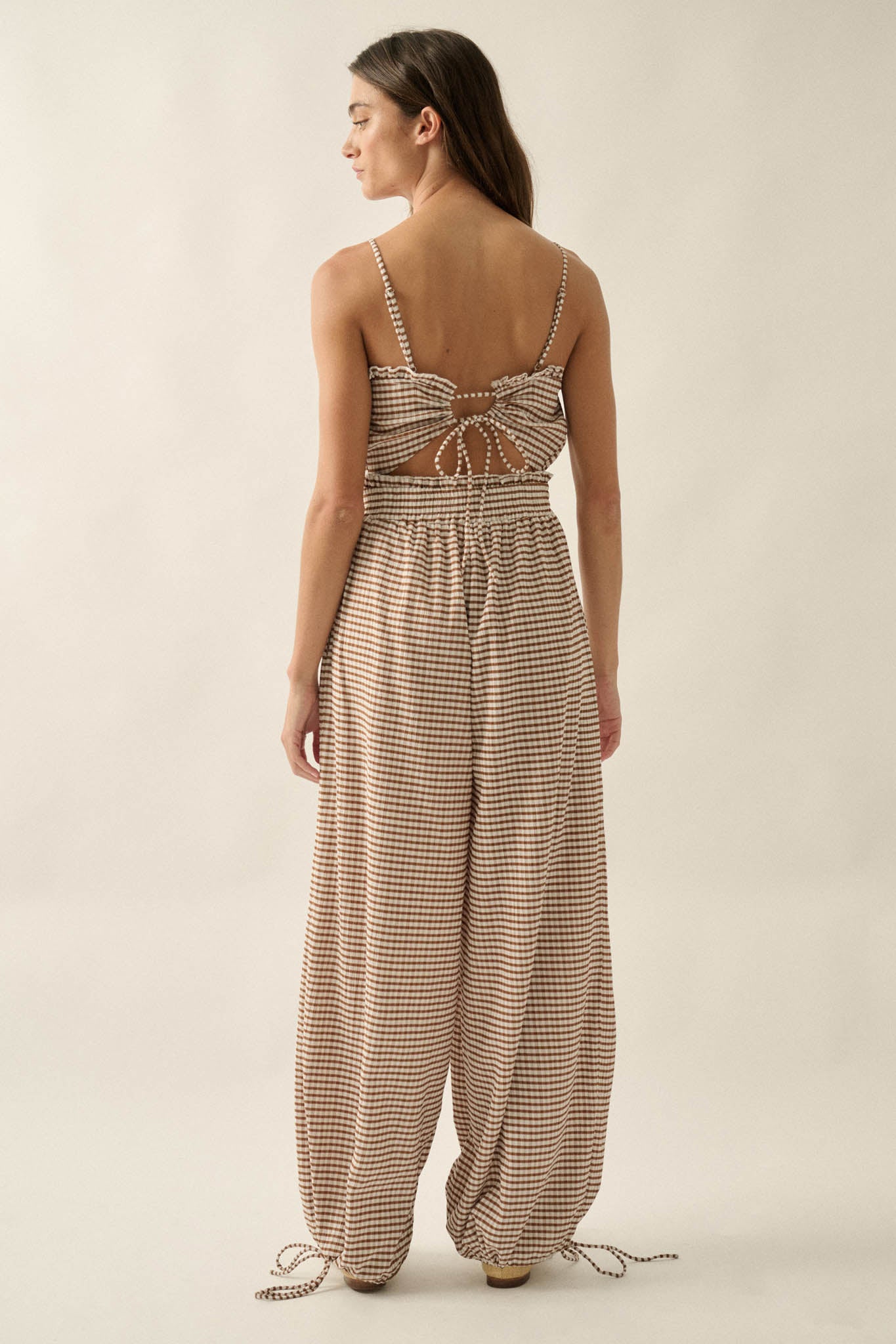 Pure Sweetness Gingham Tie-Back Balloon Jumpsuit - ShopPromesa