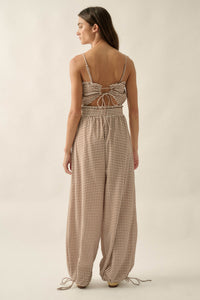 Pure Sweetness Gingham Tie-Back Balloon Jumpsuit - ShopPromesa