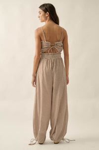 Pure Sweetness Gingham Tie-Back Balloon Jumpsuit - ShopPromesa