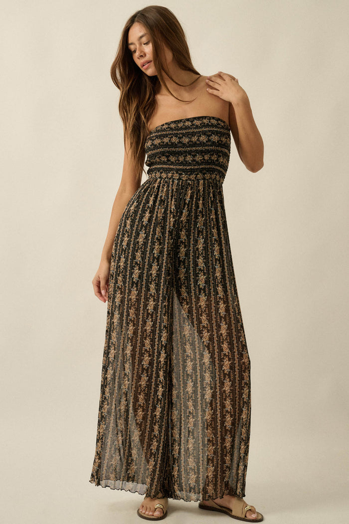 Plenty of Petals Floral Mesh Strapless Jumpsuit - ShopPromesa